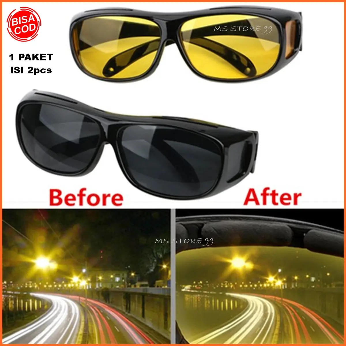 Kacamata Anti Silau HD VISION 1 Box Isi 2pcs Anti Glare Berkendara Mengemudi Malam Hari Siang Hari Motor Mobil Pria Wanita Murah Bagus Aman MS STORE 99