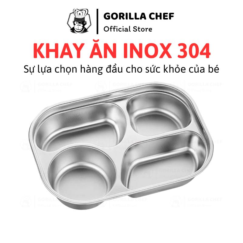Khay ăn cơm cho bé inox 304 sâu lòng Gorilla Chef cho bé 4 tuổi trở lên tự tập ăn 4/5 ngăn