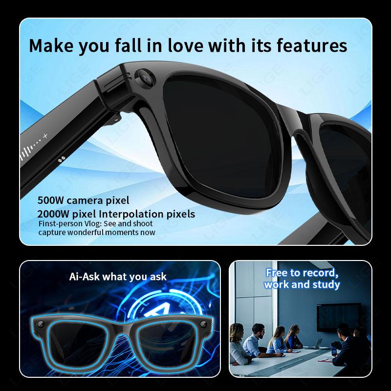 LIGE Video Recording Sunglasses 2025 New 5MP Camera Bluetooth Call Music Play Languages Translation AI Smart Glasses Men Women - Image 2