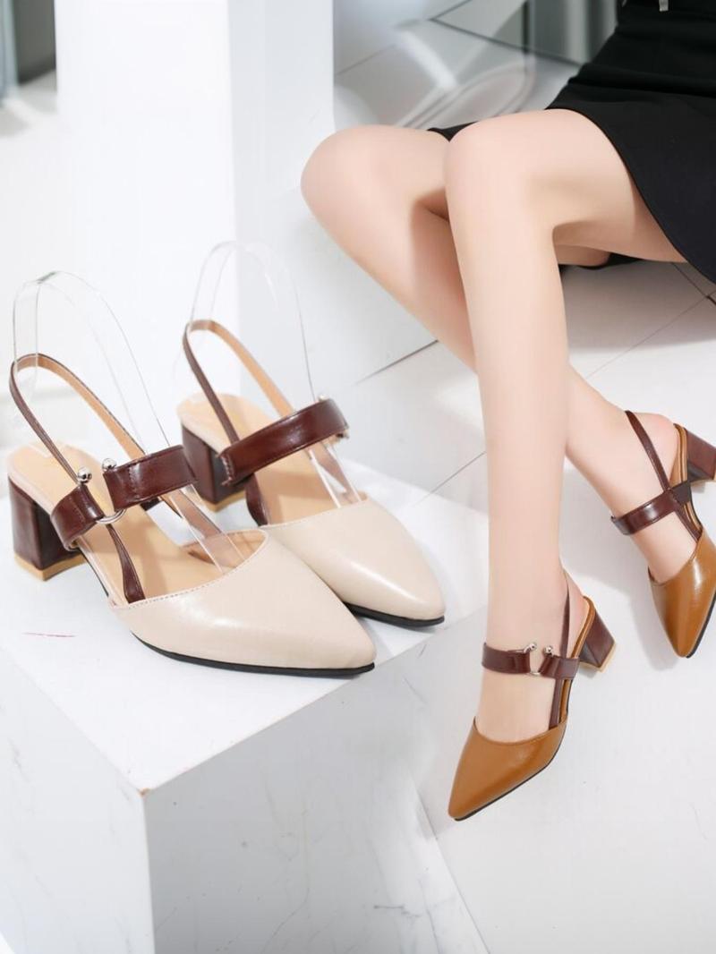 Product Introduction of Women's Fashionable Solid Color Buckle Decorated High Heel Sandals, Elegant Pointed Toe Sandals for Summer, Lightweight Breathable Comfortable Shoes for Daily Wear 4