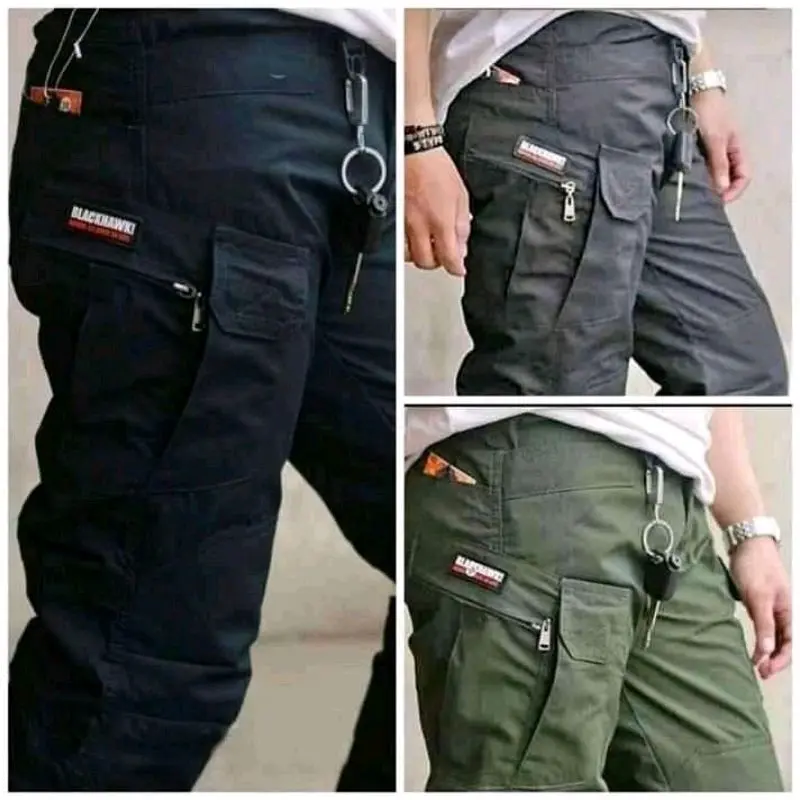 CELANA TACTICAL PRIA PANJANG CARGO HITAM CREAM ABU ARMY HIJAU KARET MELAR