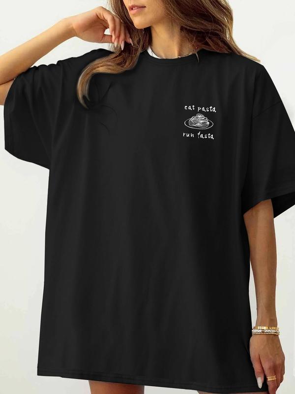 Women's Eat Pasta Run Fasta Funny Graphic Tee, Casual Pastaria Lover Short Sleeve T-shirt for Summer, Ladies Clothes for Daily Wear 3