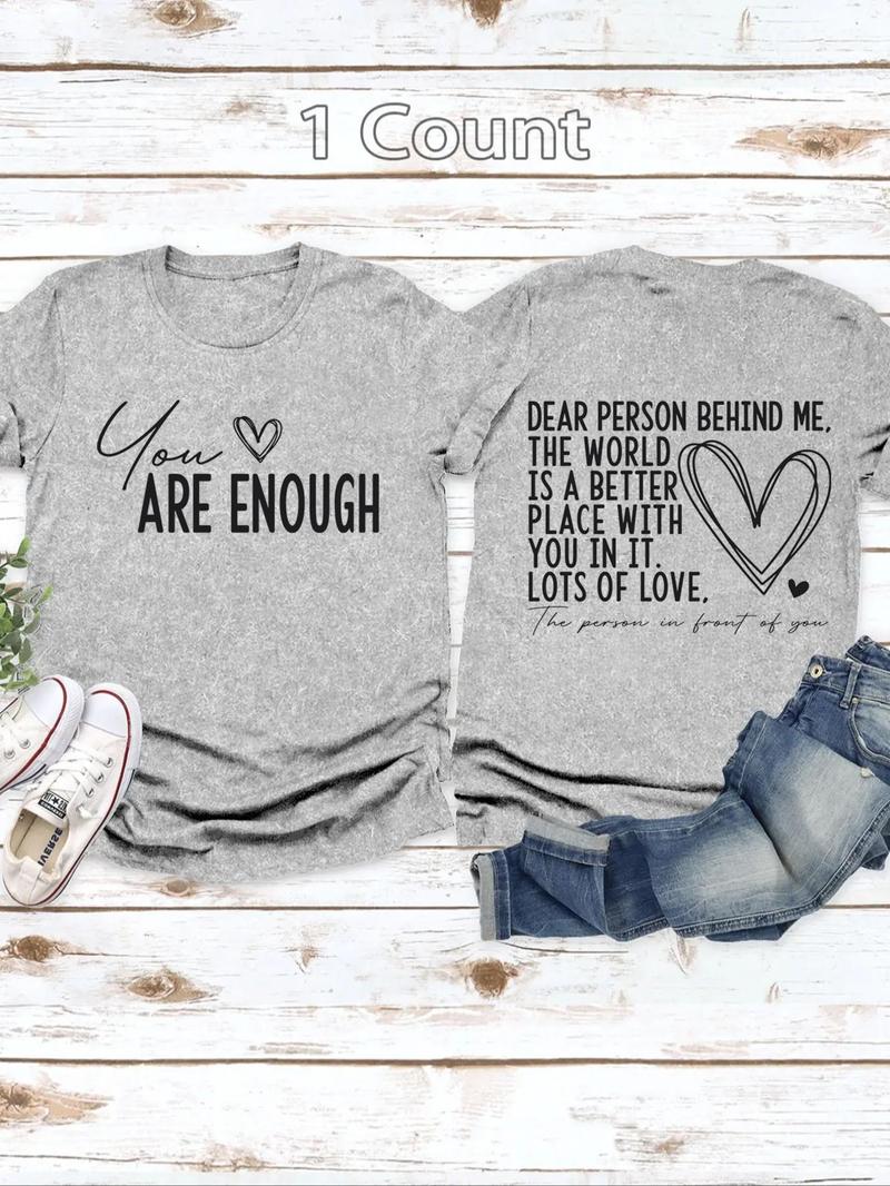 Product Introduction of Women's Slogan Graphic Round Neck Tee, Fashion Casual Heart Print Crew Neck T-Shirt for Daily Holiday Vacation Outdoor Wear, Ladies Clothes for All Seasons Valentine's Day, gift, Clothing 6