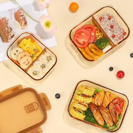 Hộp Thủy Tinh Hổ Phách Nhiều Size, 1-2 Ngăn – Chống Tràn, Chịu Nhiệt, Quay Lò Vi Sóng, Sang Trọng 1