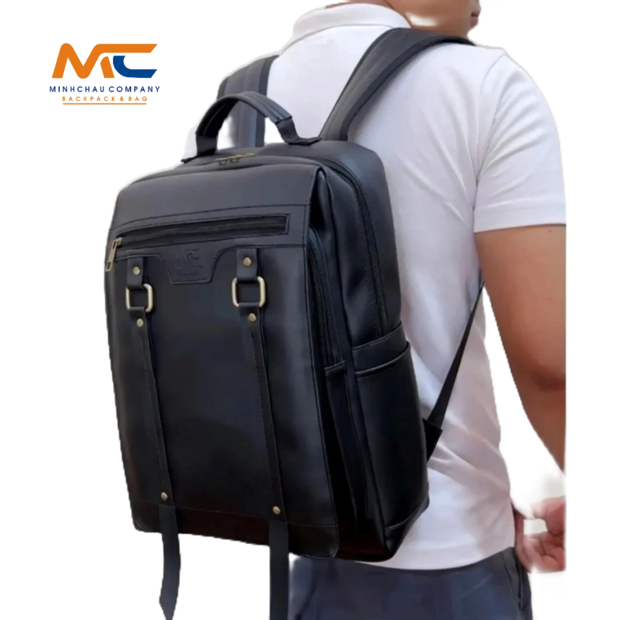 Ba lô da pu cao cấp chính hãng Minhchau company BL 401 chống xước, chống sốc, chống thấm nước  , tặng kèm túi kobad Kem Đeo Vai Backpack cặp