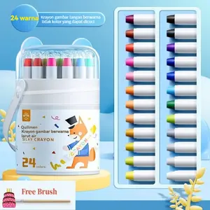 Washable Silky Crayon Putar 24Warna Colorful Bucket Krayon Crayon Set Mewarnai Alat Warna Set Anak Wipe and Clean crayon anti kotor dan patah