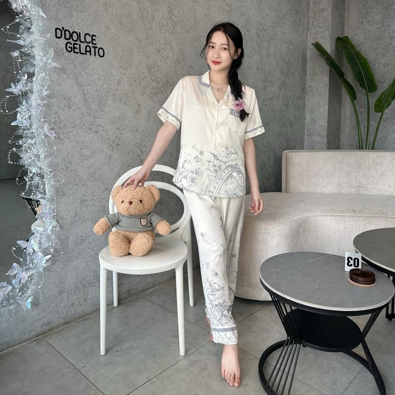 New LAC - Pijama phối chữ Do it Lụa Satin mềm mướt  - Mã LZ06 Women Kem Áo Quần Ngủ bộ đồ macnha 5