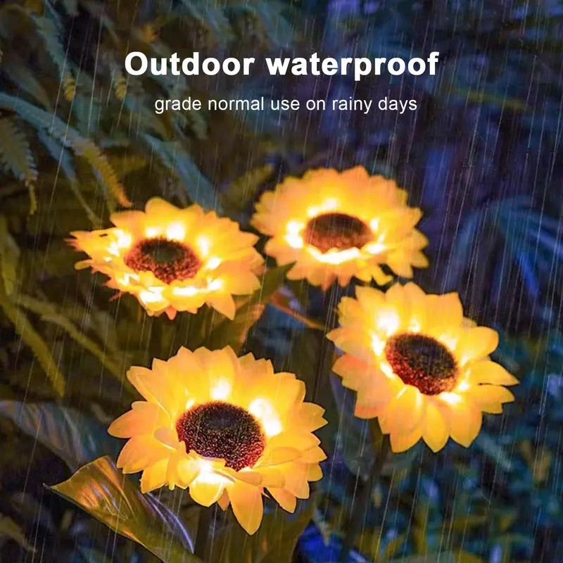 LED Solar Light, 2 Counts/set Sunflower Shape Waterproof Lawn Light, Easy to Use Floor Lamp for Garden, Courtyard, Community Decoration 3