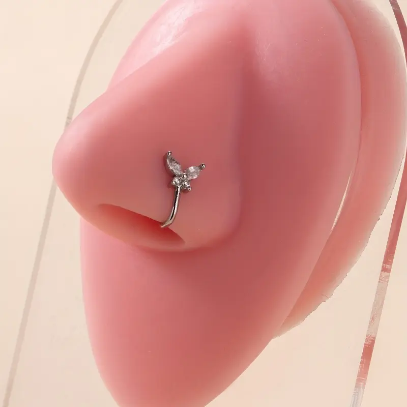 [Butterfly-shaped Copper Nose Clip] Fashionable Butterfly-shaped Copper Inlaid Synthetic Zirconia Non-piercing Nose Clip Nose Ring Nose Stud 7