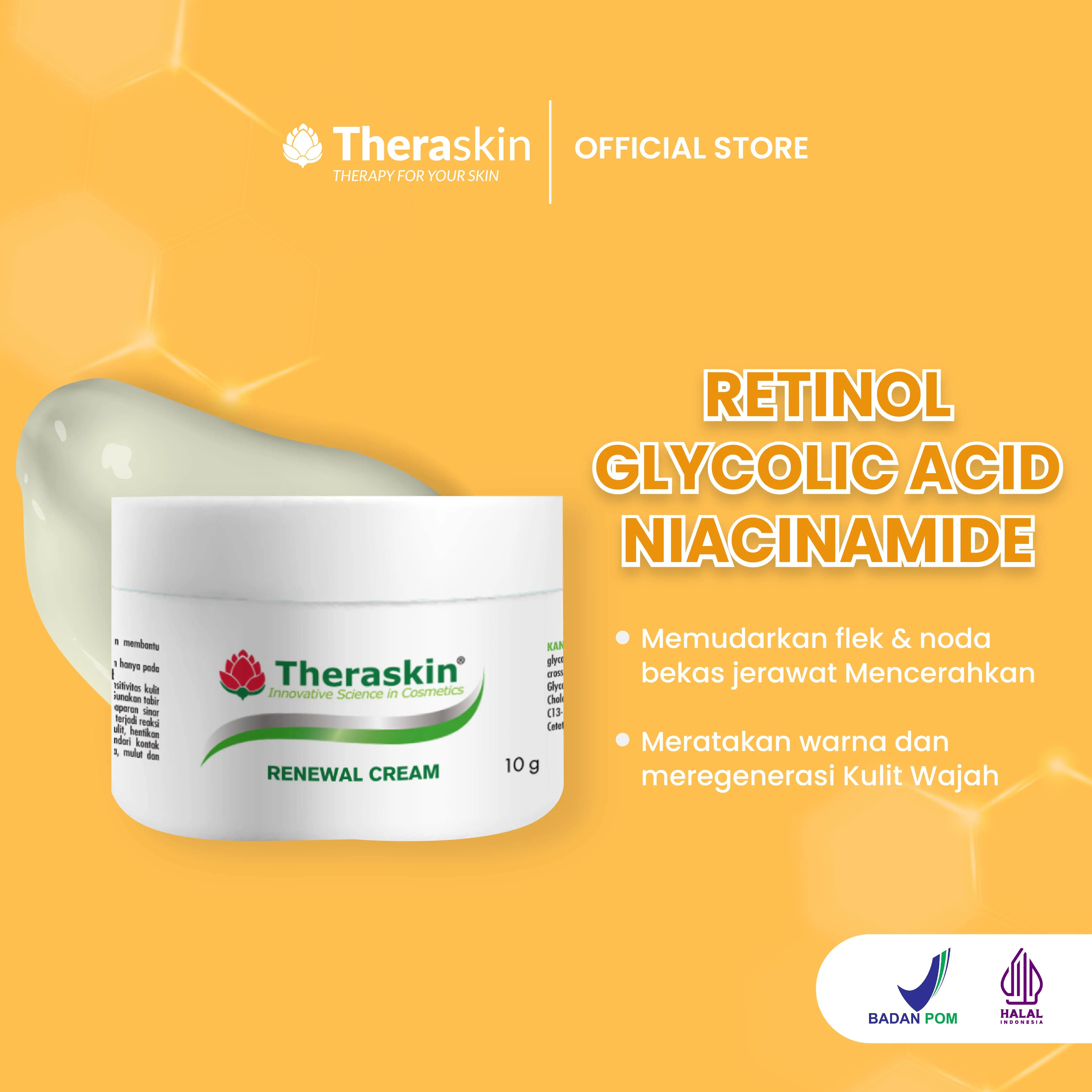 Theraskin BPOM Renewal Cream 10g - Krim Retinol untuk malam hari