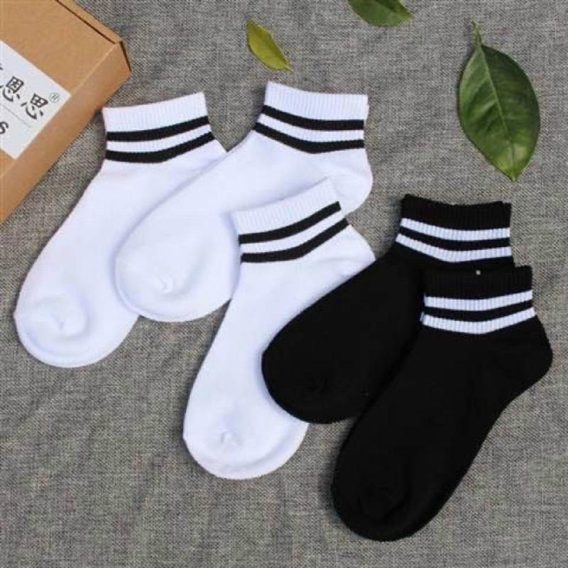 Set 10 Đôi Tất Vớ Nam Nữ Cổ Ngắn Kẻ Sọc Đen Trắng Phong Cách Hàn Quốc Chất Dệt Kim Cotton Menswear Thun