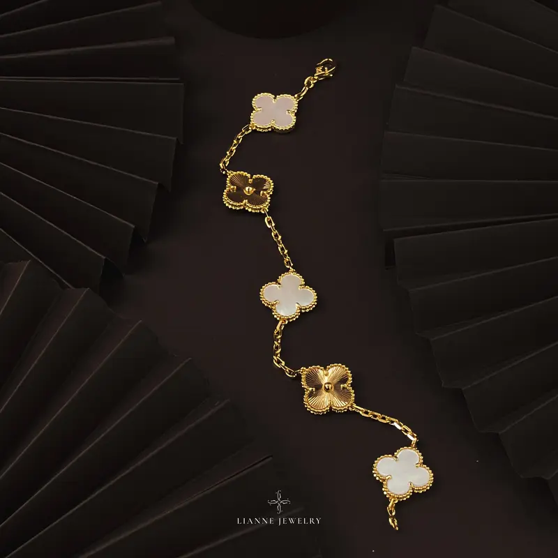 Vòng Tay Hợp Kim Kết Hợp Đá Agate Cao Cấp [Trắng Mặt Trơn] 2