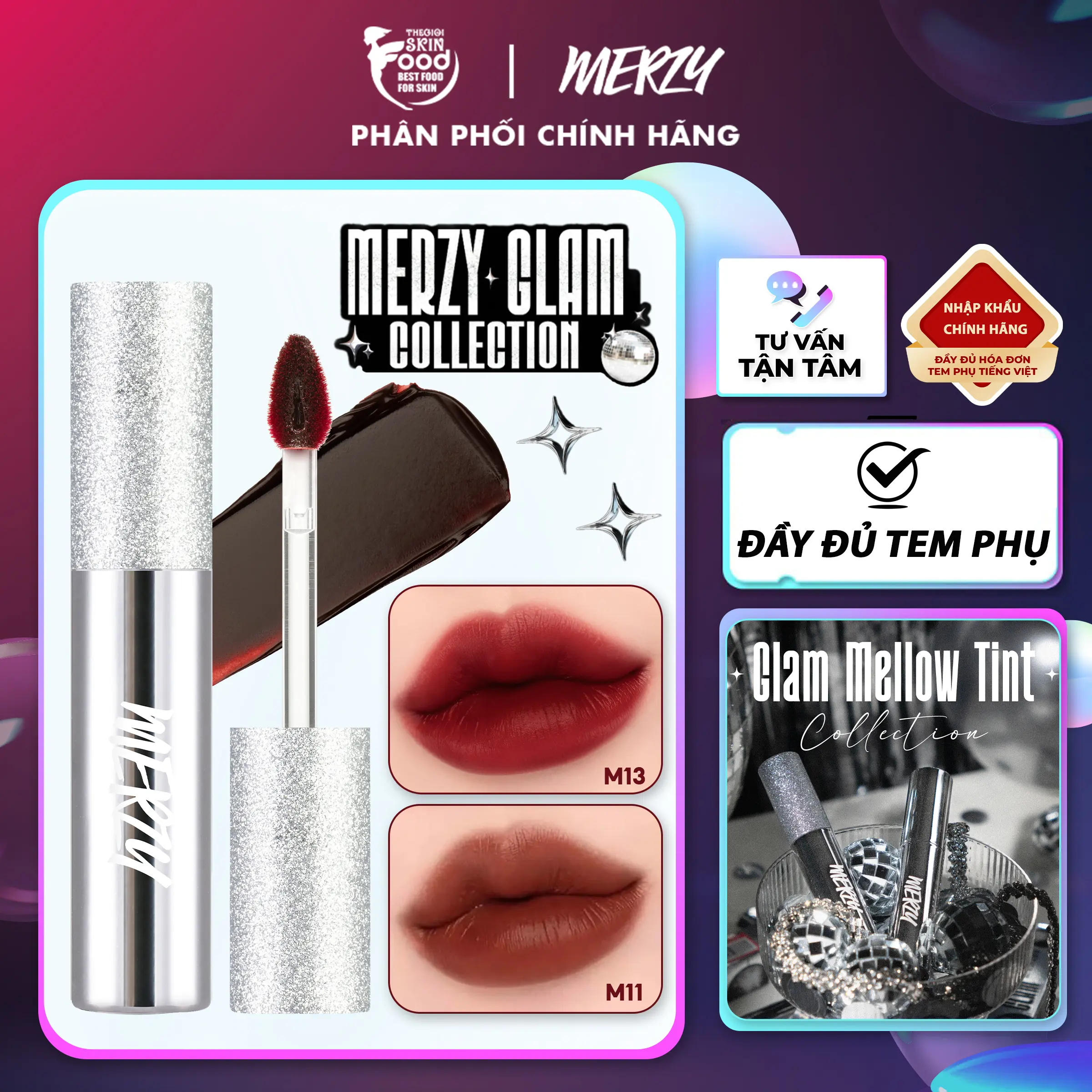 [M13 GLAM VỎ BẠC] Son Kem Lì Trang Điểm Merzy Noir In The Mellow Tint Cosmetic Mỹ Phẩm Women