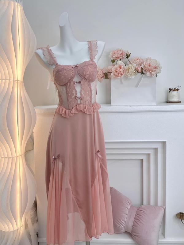 HT172 Váy ngủ sexy 2s cánh tiên dáng dài kèm ĐỆM LÓT,đồ ngủ lụa phối ren sang chảnh HT172 3