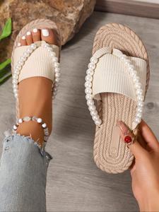 Women's Fashionable Beach Slippers, Bohemian Sandals, Boho Sandals, Beaded Sandals, Casual Comfortable Flat Sandals for Outdoor Vacation, Beach Footwear, All-match Toe Ring Sandals for Daily Wear, Walking Shoes, Unique Sandals