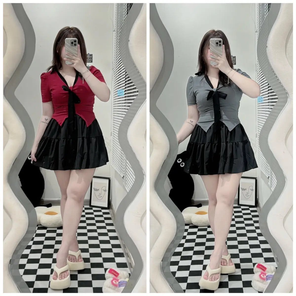 [Bigsize 60-90kg] set bộ áo thun cột nơ+ chân váy