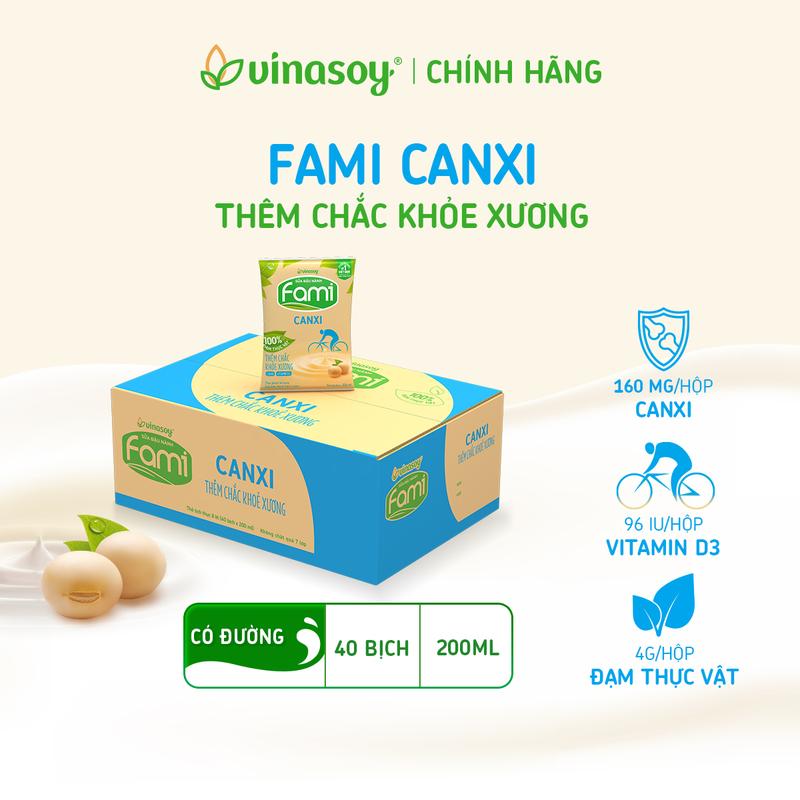 Thùng sữa đậu nành Fami Canxi có đường 40 bịch x 200ml