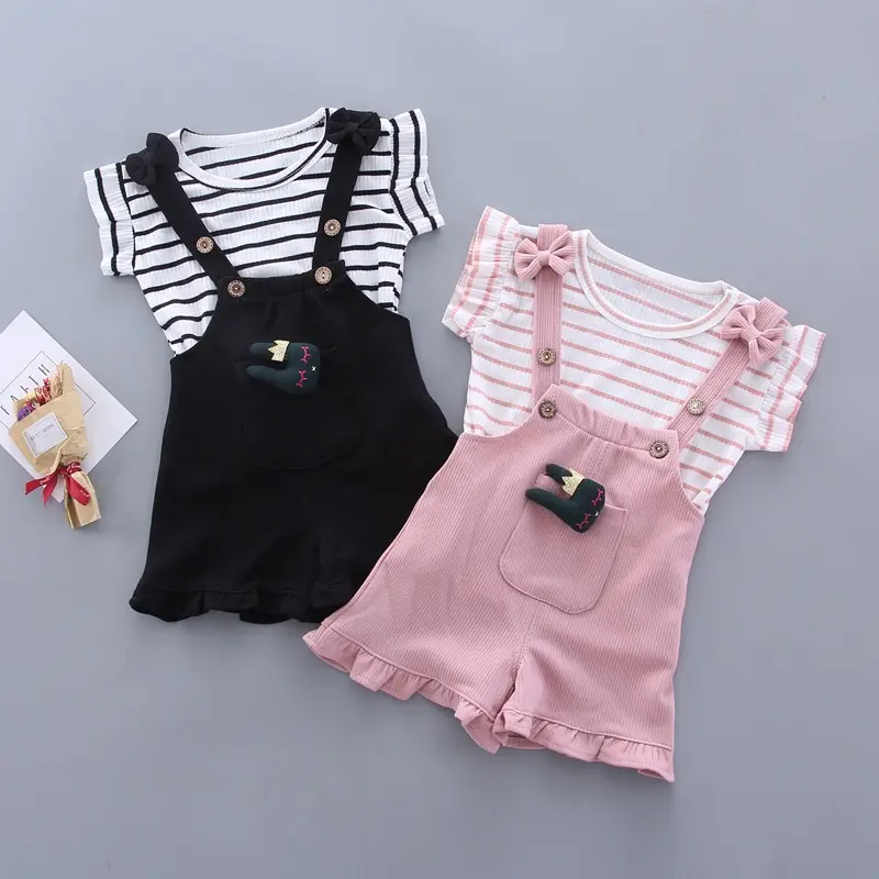 Setelan Set 2in1 Overall Anak Bayi Perempuan Kodok Garis Strip Pendek Import Cewek Parsel 5