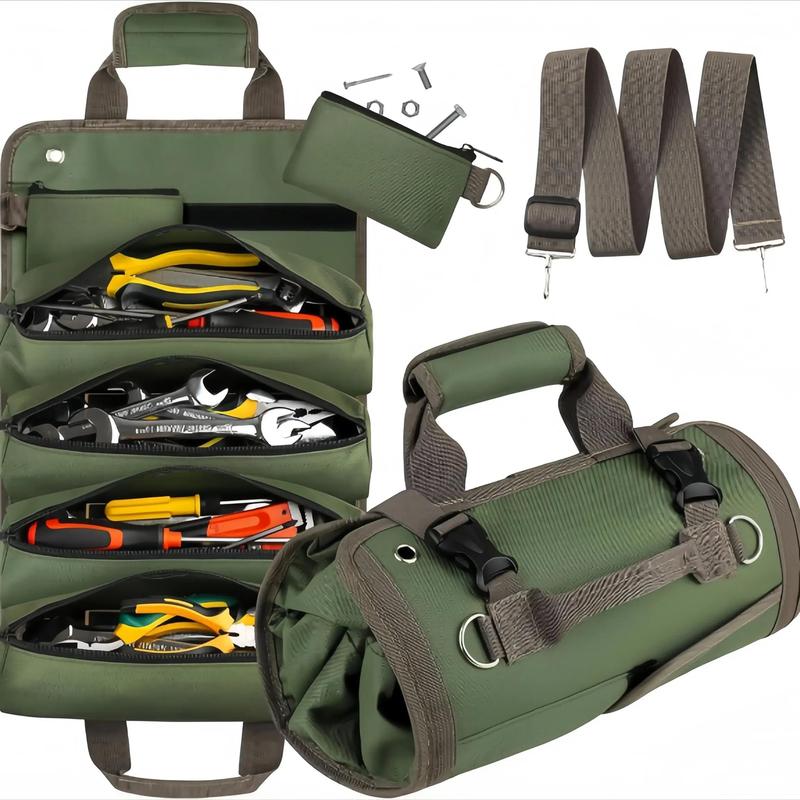 Product Introduction of Roll Up Tool Bag, Portable Tool Storage Bag with 2 Detachable Zipper Pouch, Compact Small Carrier Bag for Electrician Mechanic 0