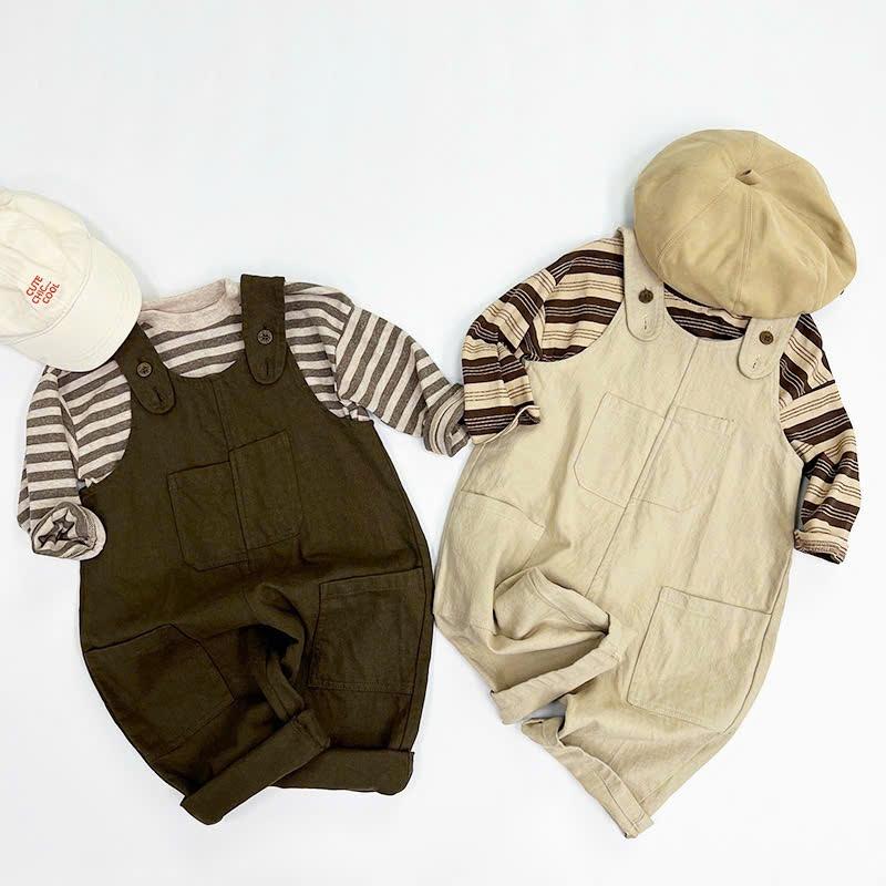 Quần yếm jeans nút cài hai dây JEANBECO, Yếm jean cúc bấm unisex dành cho bé gái bé trai phong cách Hàn quốc QD011