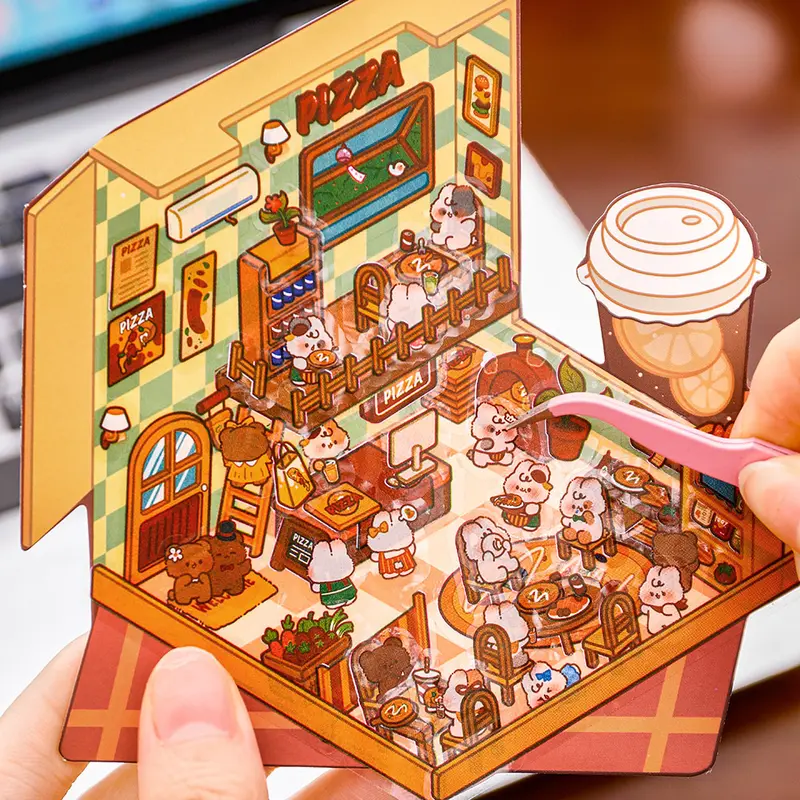 Hình dán cảnh quan chơi thực phẩm 3D, 1 miếng, Chất liệu sổ tay dễ thương, Hình dán cảnh cho học sinh, Hình dán Đồ Trang Trí nhà tranh thu nhỏ ba chiều 2