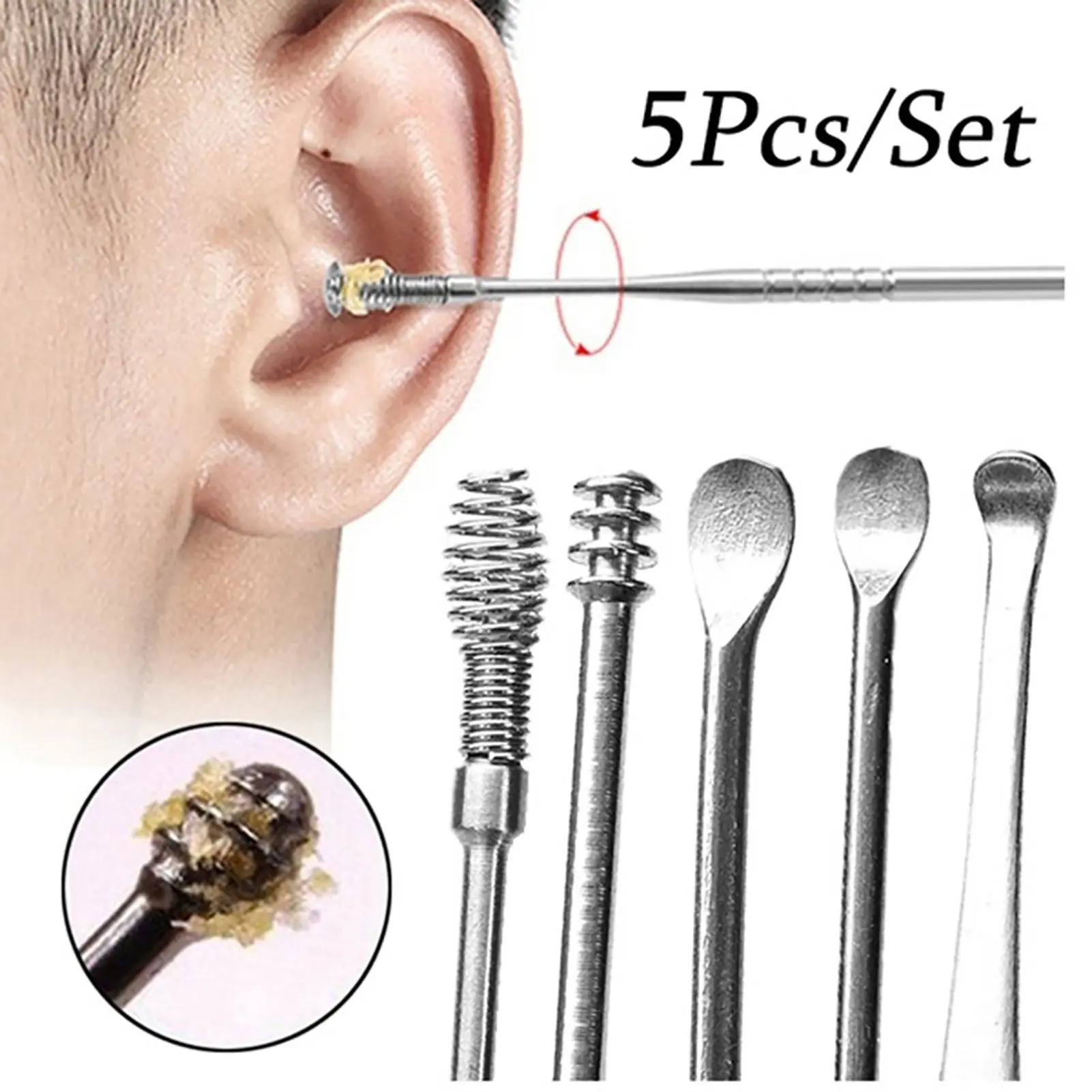 Louterh 5Pcs Ear Pick Rustless Lightweight Portable Ear Curette Ear Care