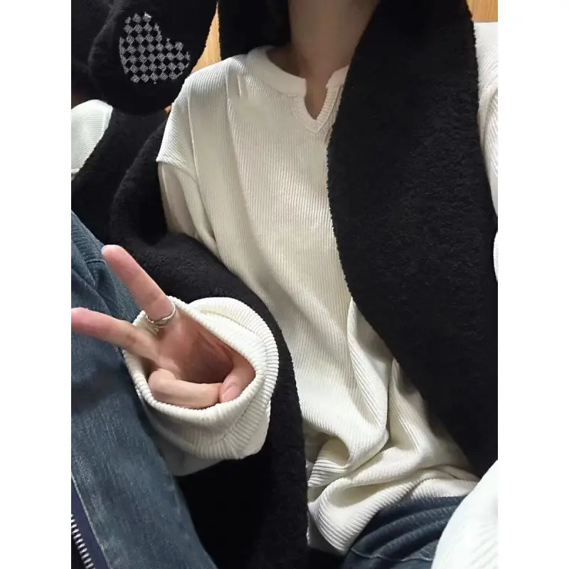 Áo len da cá tay phồng may cổ trụ chữ V form rộng unisex - Sweater dáng oversize bigsize kiểu basic đường phố hàn quốc đẹp 4