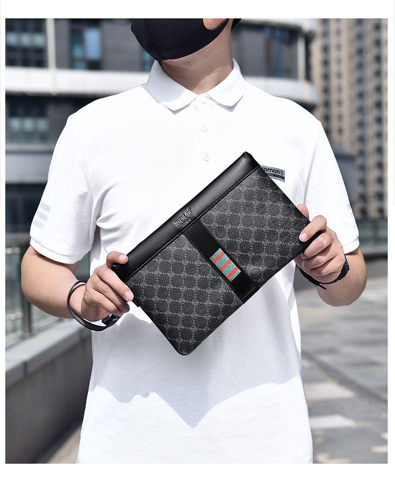 Product Introduction of Men's Handbag New Fashion Plaid Business Large Capacity Casual Envelope Men's Clutch 17