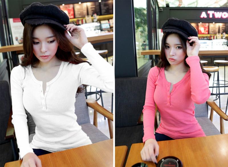 Product Introduction of Áo Thun Dài Tay Màu Trơn Có Chỉ Nút, Dành Cho Nữ, Dáng Ôm, Hàng Mới Về Hàn Quốc, Áo Ngoại Cỡ Áo Lớp Cơ Sở, Có Thể Mặc Ngoài Trời, Mùa Thu 2024 Top Women 16