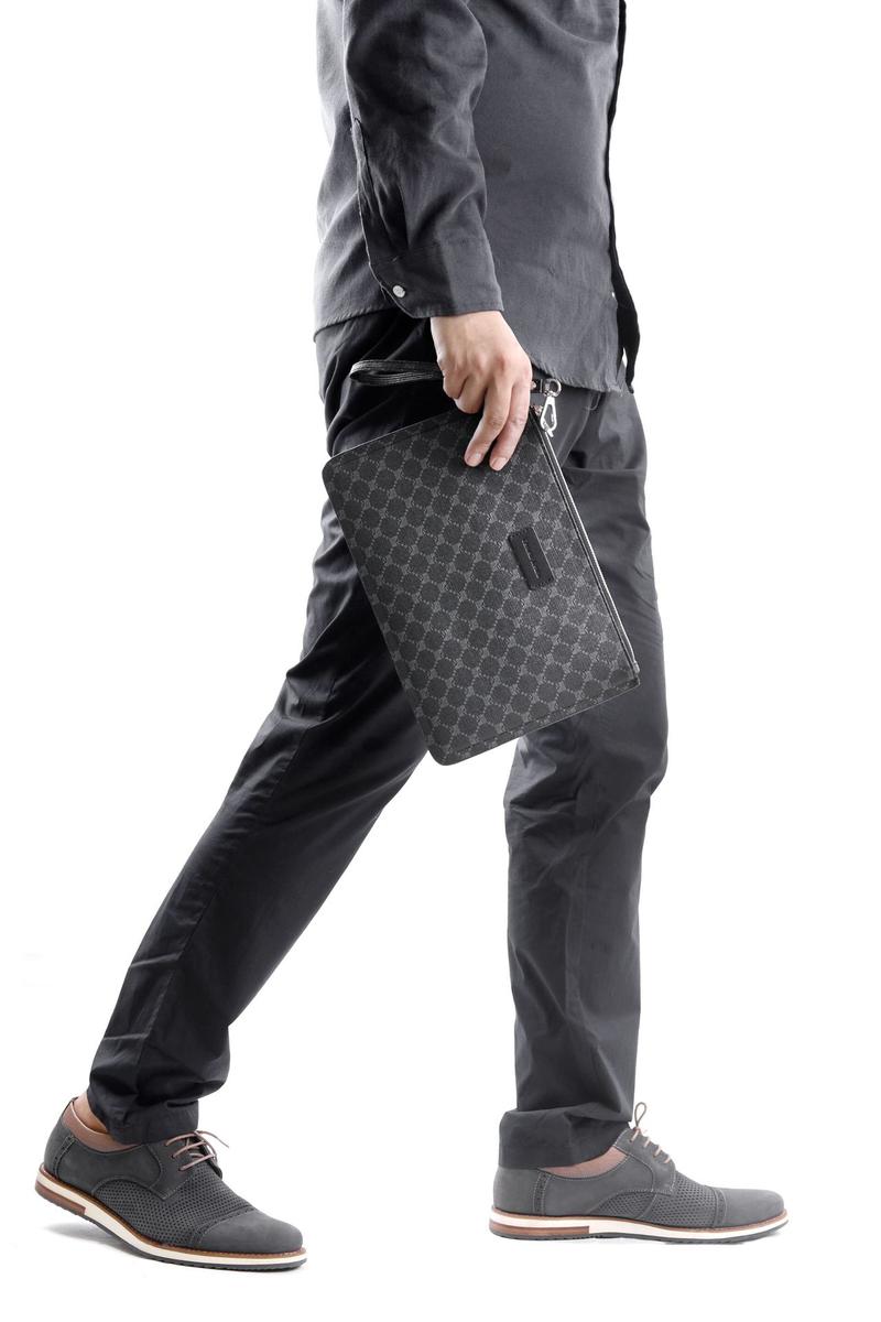 Product Introduction of New Men's Personalized Clutch Chessboard Grid Contrast Color and Versatile Trendy Clutch Large Capacity Mobile Phone Bag Wholesale 7
