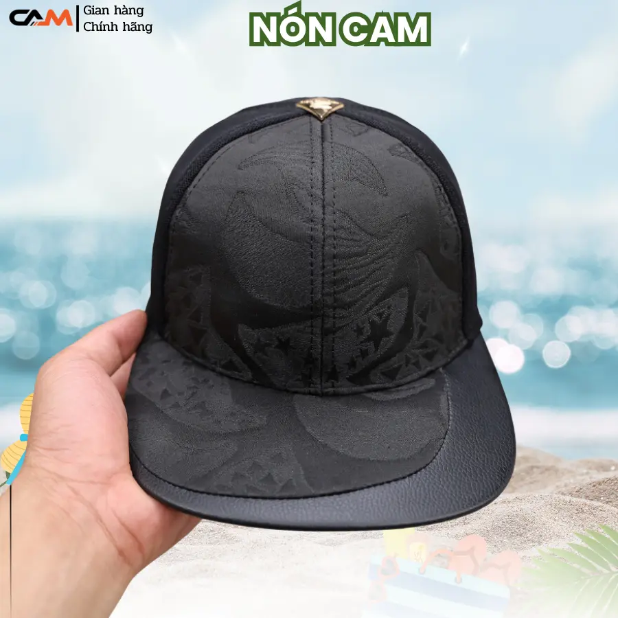 Mũ NÓN CAM Chính Hãng CAM-B snapback hoa văn dệt nổi 3D viền da phần kết nón