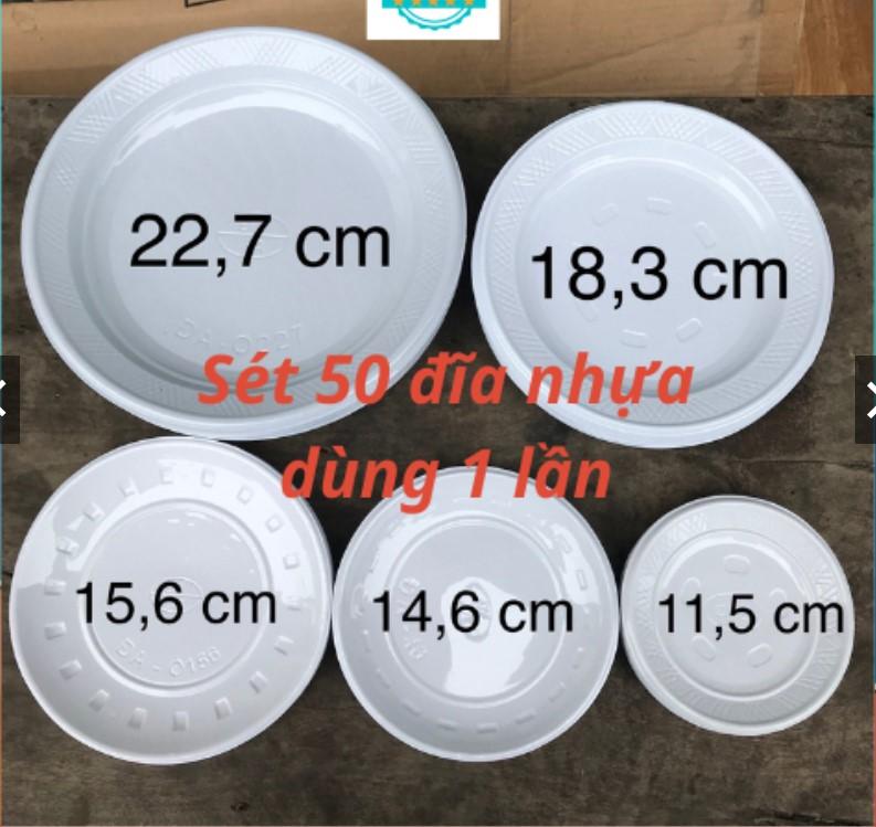 SET 50 đĩa nhựa dùng 1 lần Mạnh Đức - Đủ size - Đĩa bánh sinh nhật, xôi, bánh trôi...