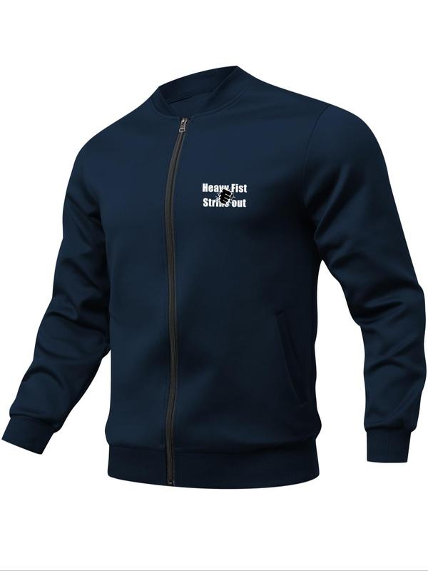 Men's Regular Fit Letter Print Zip Up Jacket, Casual Long Sleeve Pocket Outerwear for Daily Wear, Fashion Men's Clothes for All Seasons 1
