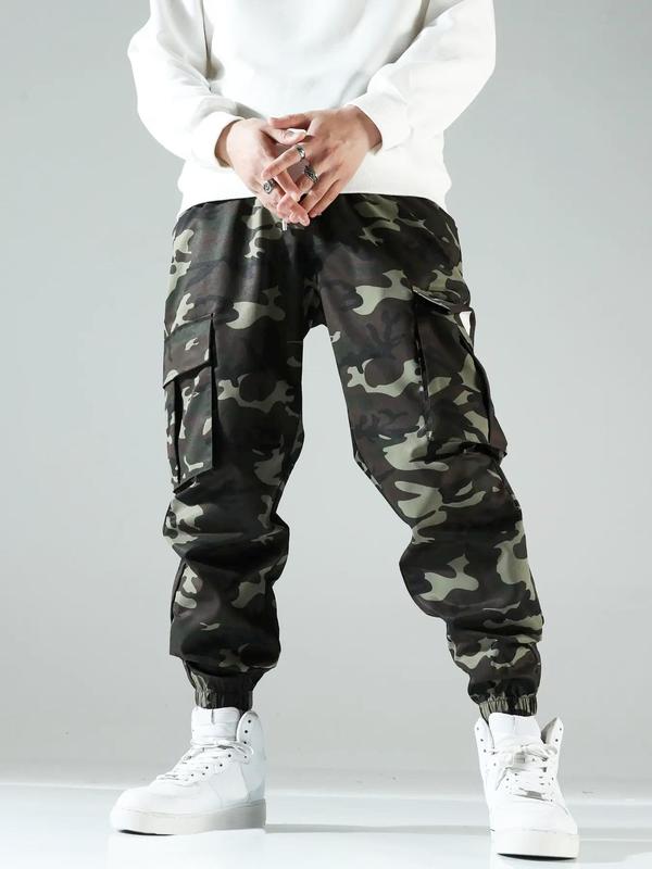 Men's Camo Print Drawstring Waist Cargo Pants, Regular Fit Flap Pocket Utility Pants, Men's Trousers for All Seasons, Lounge Men Clothes 4