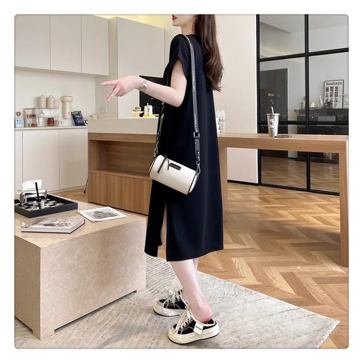 Product Introduction of Váy Áo Thun Phong Cách Hồng Kông, ngắn Tay, Mặc Mùa Hè, Váy Dài, Có Thể Mặc Được, Dáng Rộng Vừa Vặn, Váy Thường Ngày Cho Phụ Nữ Ngoại Cỡ Phong Cách Lười Biếng 6