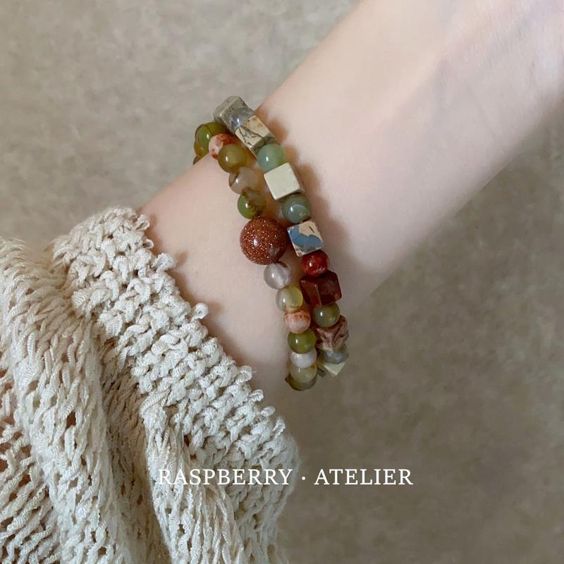 Product Introduction of Peach Bamboo New Chinese White Beaded Bracelet Natural Stone Twin Artistic National Style Niche Retro Bracelet 4