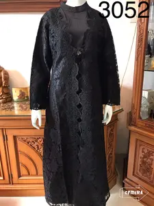 3052 Gamis alezuez full brukat depan belakang hitam /gamis brukat premium