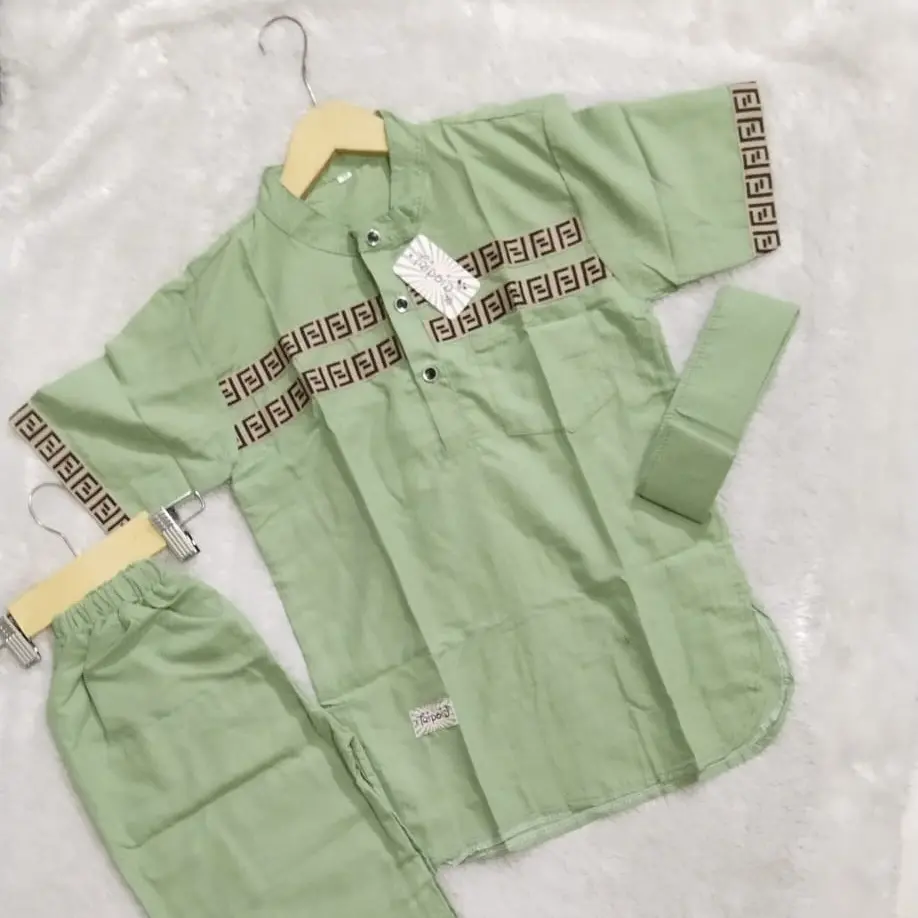 Setelan Baju Muslim Anak Koko Sage 1-12 Tahun Peci Katun Panjang size m dewasa 8-9 tahun