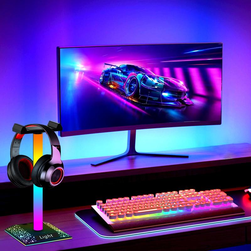 LED Atmosphere RGB Table Lamp with Headphone Stand, 10 Lighting Modes Type-c Port, Desk Decoration Lamp ( Not Included Headphone), Decorative, Modern 7