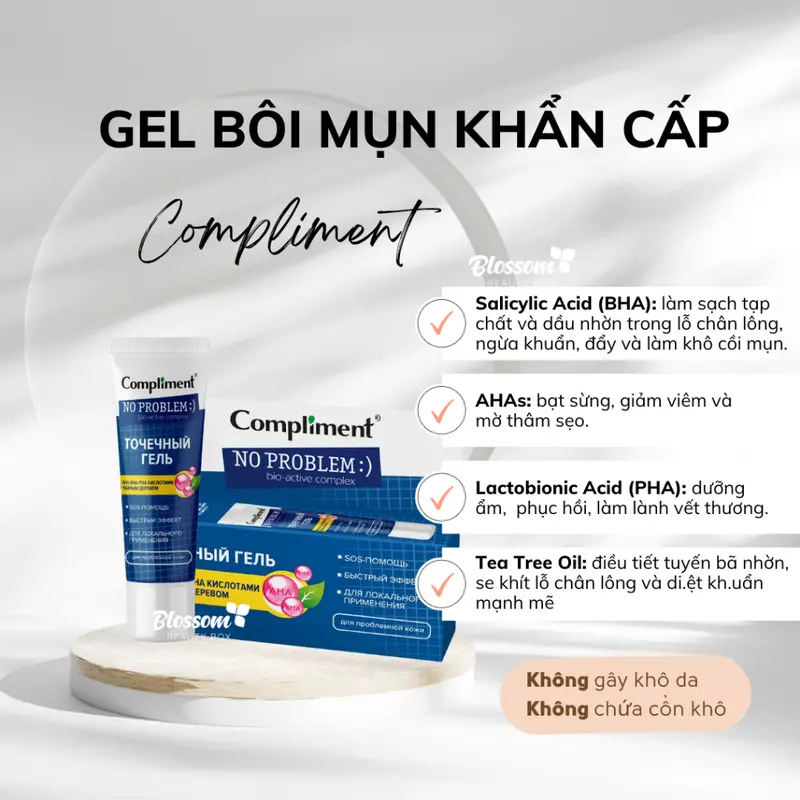 Gel bôi mụn AHA-PHA-BHA teatree oil Compliment 25ml 2