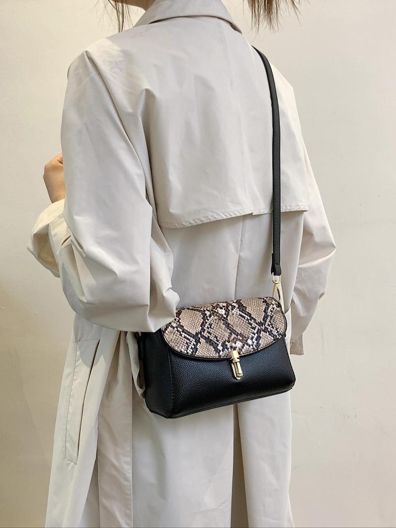 Product Introduction of Fashionable Snakeskin Print PU Leather Crossbody Bag, Casual Versatile Shoulder Bag for Women, Trendy All-match Commuter Bag for Daily Used 5