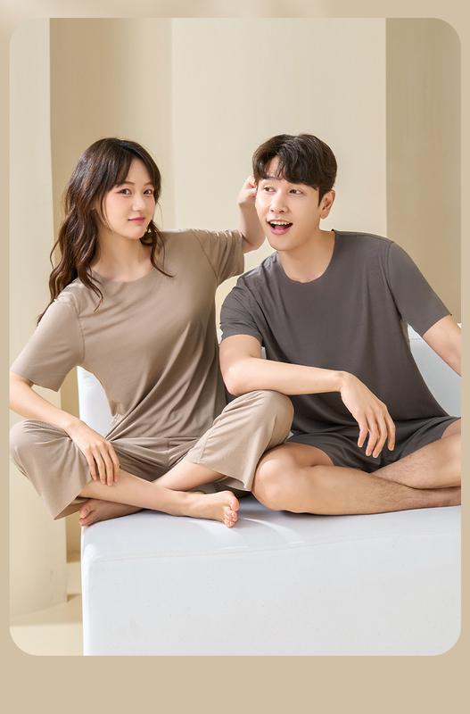Product Introduction of Ice Silk Couple Pajamas Women's Summer 2024 Loose plus Size Quick-Drying Home Wear Outer Wear Men's Short Sleeve Shorts Suit 15