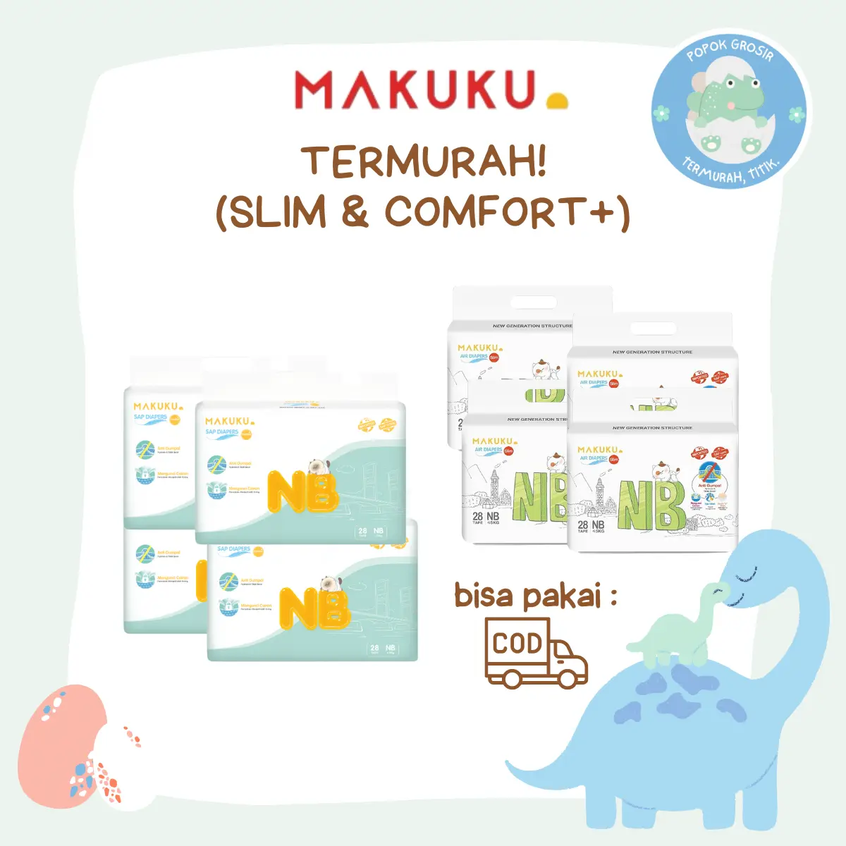 MAKUKU AIR DiaperS COMFORT DAN SLIM POPOK BAYI TAPE / PANTS (NB/S/M/L/XL/XXL) Diaper  Ruam