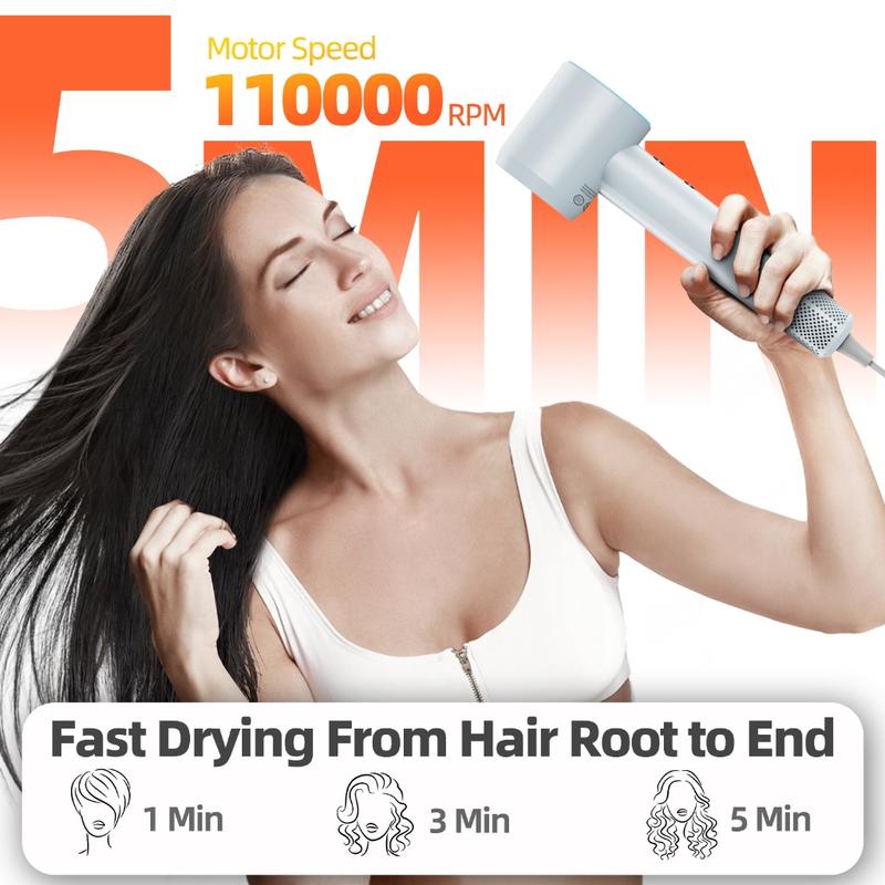 GOKOCO Secador de Cabelo de Alta Velocidade com Íons Negativos, Cuidado Profissional para os Cabelos, 1500W, 110.000 rpm