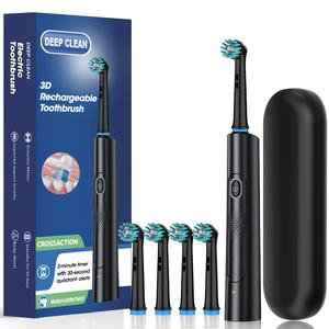 Deep Clean 3D Rechargeable Electric Toothbrush with Round Head Rotating Soft Bristles Portable Straightener Original Heavy Duty Black