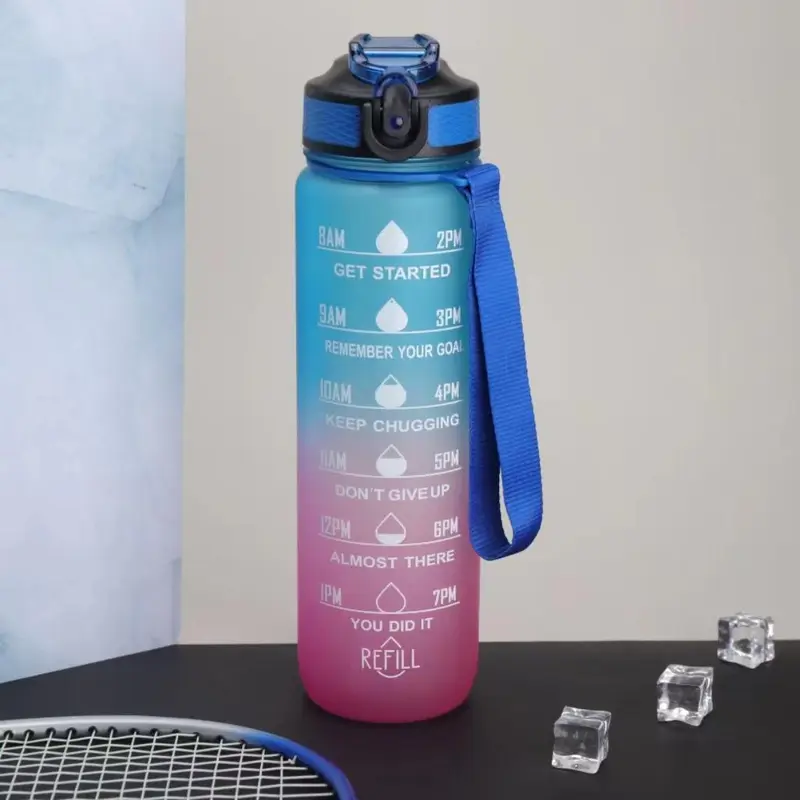 1000ML Large Capacity Water Bottle, 1 Count Portable Straw Sports Drinking Cup with Time Scale, Drinking Bottle for Home Office School Outdoor, Drinkware 2