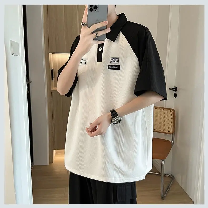 Áo Polo Màu Tương Phản Cho Học Sinh, ngắn Tay, Áo Thun Cổ Điển Mỹ Cho Nam, Thương Hiệu Thời Trang Mùa Hè, Dáng Rộng Vừa Vặn, Dễ Phối Đồ, Áo Có Ve Áo Thường Ngày Menswear Có Cổ Shirt Cộc Tay Màu Đen 6