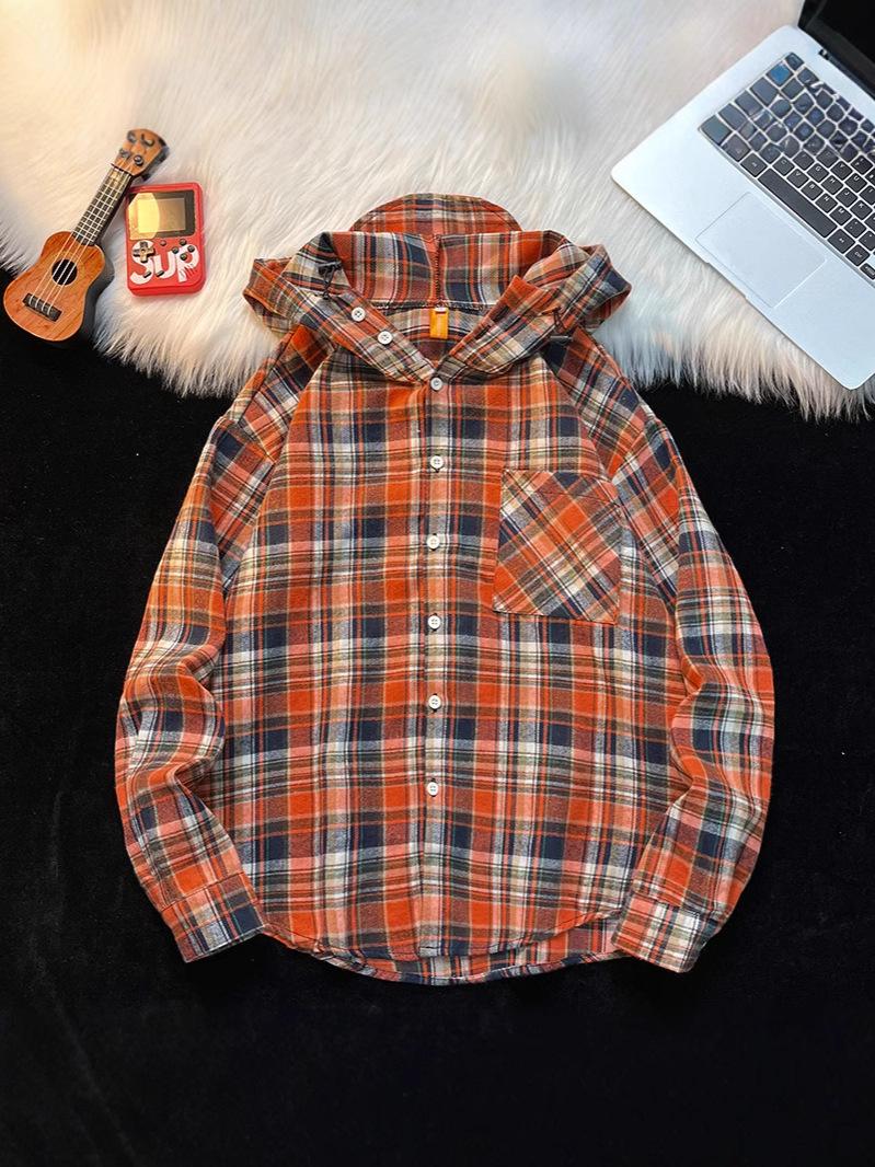 Product Introduction of Stylish Couples Hooded Plaid Long Sleeve Shirt for Fall 5