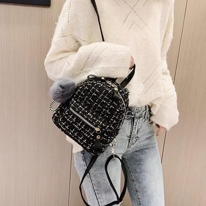 balo mini vải dạ kim tuyến 128 kèm móc bông, size 20, đeo vai, thời trang đi học, đi chơi thời trang cao cấp phong cách hàn quốc BL031 3