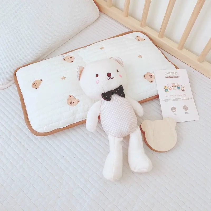 Gối Đầu Điều Hòa Trần Bông MONONA Có Viền Cao Cấp Êm Ái, Gối Thêu Hàn 4 Mùa Thoáng Khí Cho Bé KT 25x45cm 4